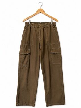 Tapata 100% Cotton Cargo Pants Olive Green Wide Leg Utility Pockets  L 32 Inseam